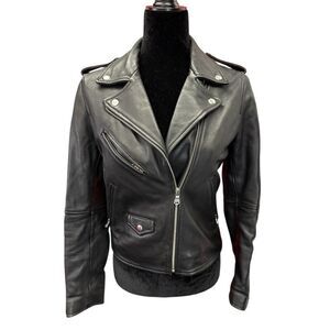 Levi’s Genuine Leather Moto Biker Jacket Black XS Real Sheep Skin Chic